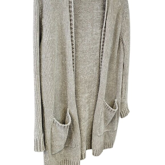 P.J. Salvage Womens Chenille Longline Open Front Cardigan, Grey, Soft, Hood, M - Picture 2 of 7